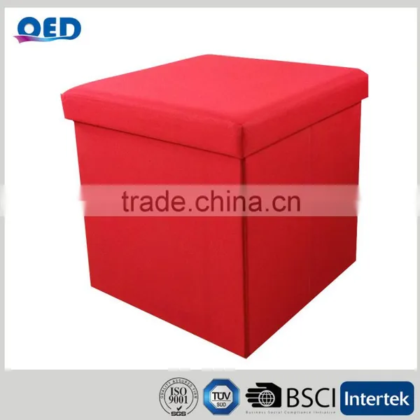 Wine Red Suede Collapsible Storage Ottoman