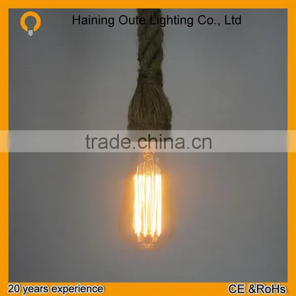 Manufacturer's Retro Pendant Lamp Round Pendant Light Hemp Rope Pendant Light Retro Light Bulb photo-2