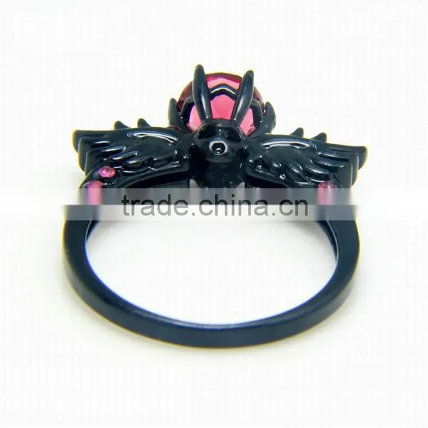Two Tone Zircon Stone Copper Main Material Gun Black Plated Bat Design Rings For Unisex photo-4