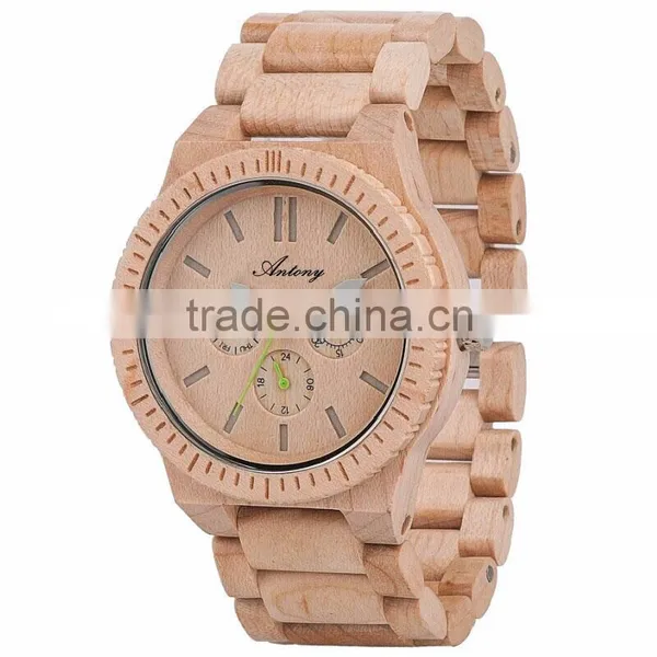 Maple Case Even Strap /Wooden Watch Japan's Six-pin With a Calendar Movement