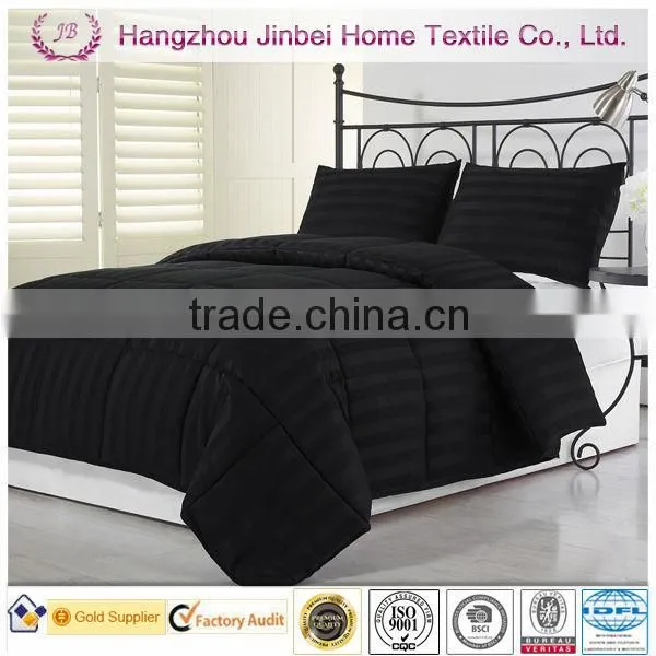 Black Quilt With 3cm Stripe Down Alternative Quilt/Microfiber Filling Duvet/Polyester Comforter Cover Set