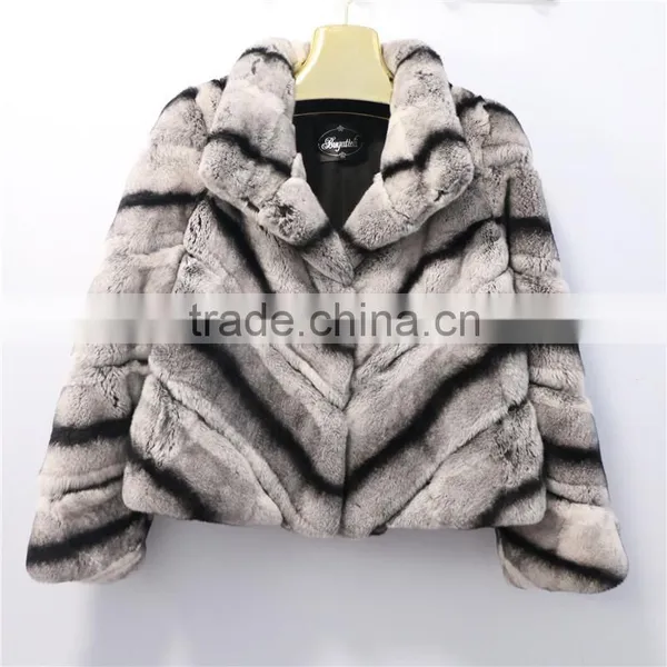New Fashion Winter Chinchilla Color Sexy Rex Rabbit Fur Coat for Girls photo-5