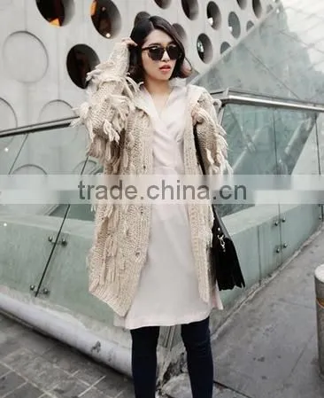 15JW314 2016 Woman Crochet Cardigan Coat With Tassels