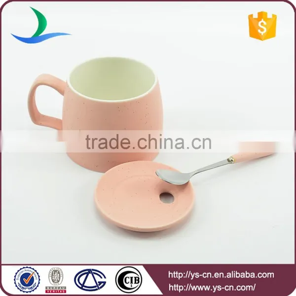 China Supplier Matt Pink Porcelain Coffee Mug With Lid and Spoon photo-2