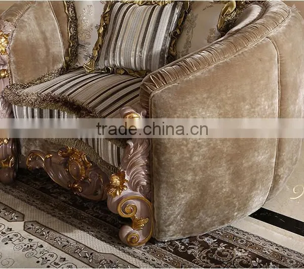 Gold Leaf Finished European Palace Hand Carved Sofa, European Living Room Furniture Set(MOQ=1 SET) photo-5