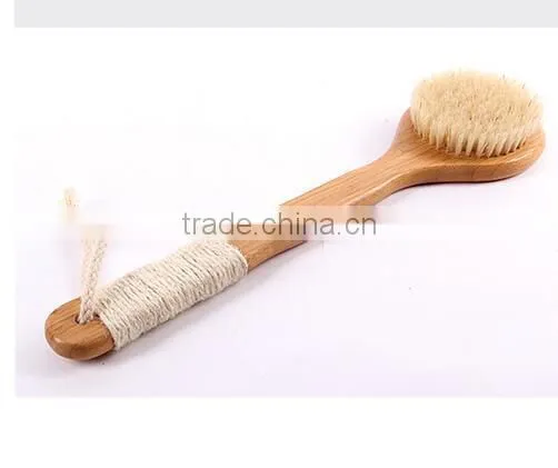 Cy304 Dry Skin Natural Bristle Brush Soft Handle Pouch Brush SPA Brushes Bath Shower Bristle Brush With Long Bamboo Handle photo-2