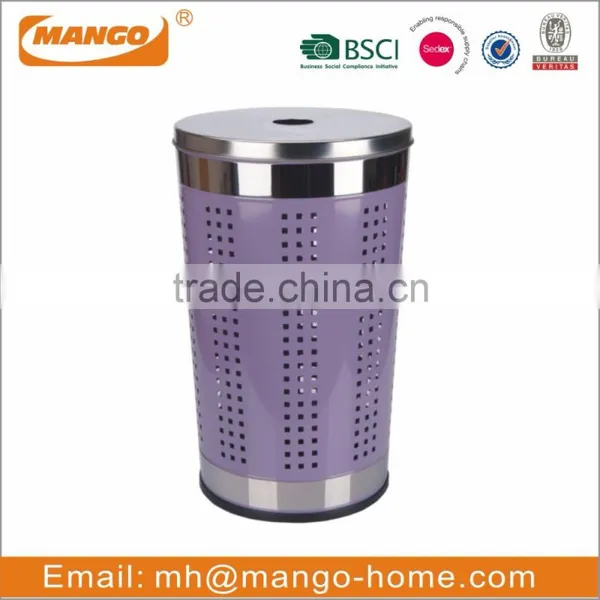 Stainless Steel Cover PP Bottom Colorful Cone Metal Laundry Basket photo-2