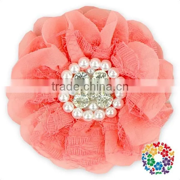 Black Chiffon Lace Crystal Rhinestone Hair Head Flowers Wholesale Cheap Rhinestone Center Flower photo-3