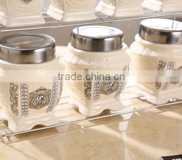 Caremic Canister Set With Stainless Metal Stand photo-4