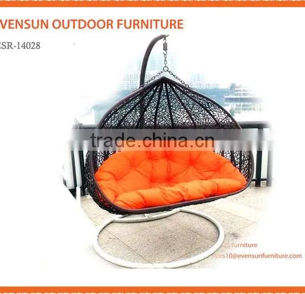 Outdoor Rattan 2 Person Garden Hanging Chair Sunbed Brown Cream New photo-2