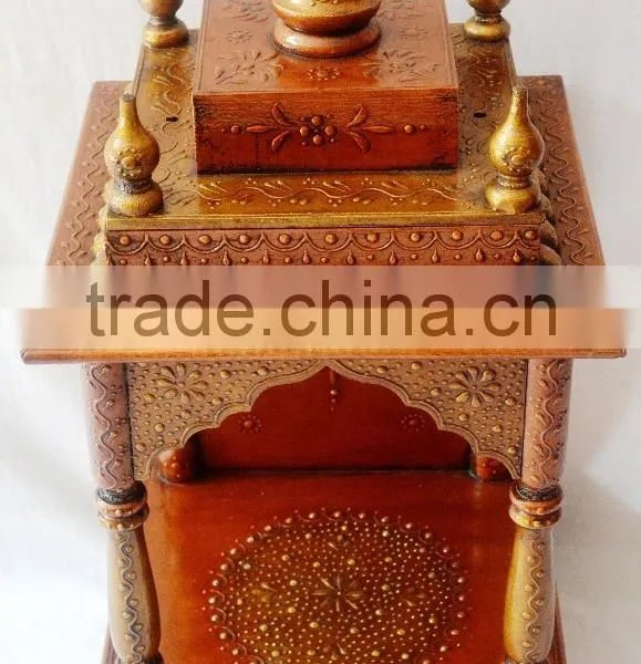 Hand Painted Copper Finish Mini Wooden Temple With Drawer photo-6