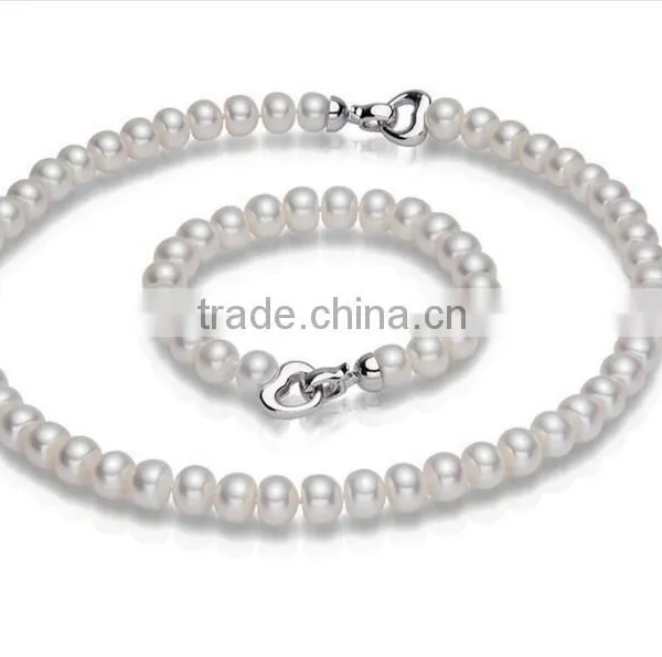 Simple 9-10mm Necklace Bracelet Freshwater Pearl Set photo-2