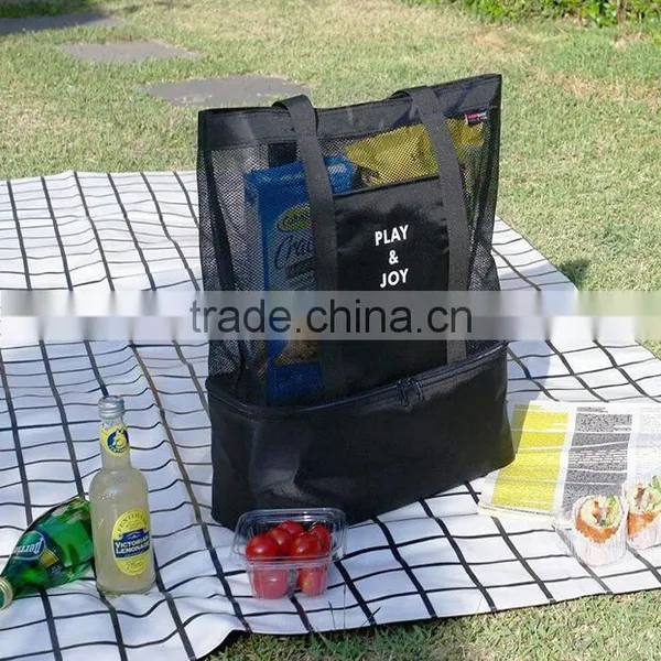 Custom Mesh Beach Tote Bag / Ice Cooler Bag With Insulated Compartment photo-3