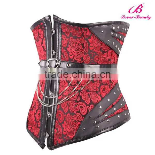 Red Floral Steampunk Hook Eye Buckle Overbust Cheap Corset NO MOQ photo-2