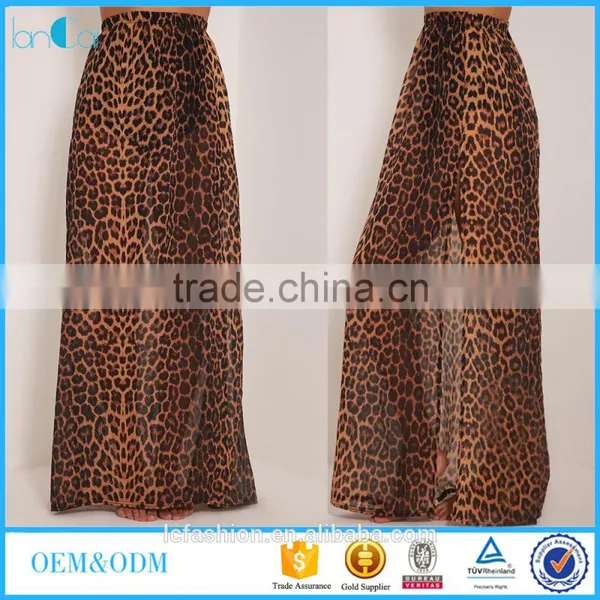 Oem Service Leopard Print Chiffon Maxi Long Skirts for Women