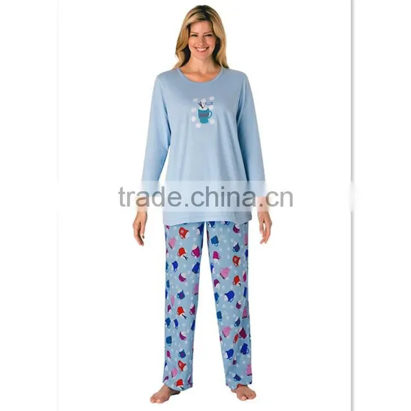 Winter Print Knit Adult 100% Cotton Pajama for Ladies