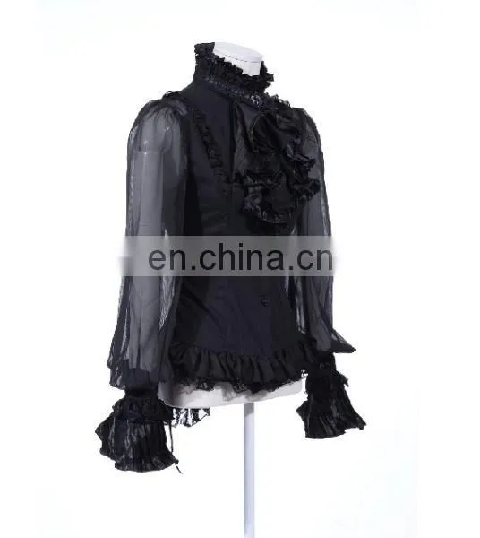 Gothic Ruffled High Neck Shirt With Puffed Sleeves and Jabot With Brooch photo-3