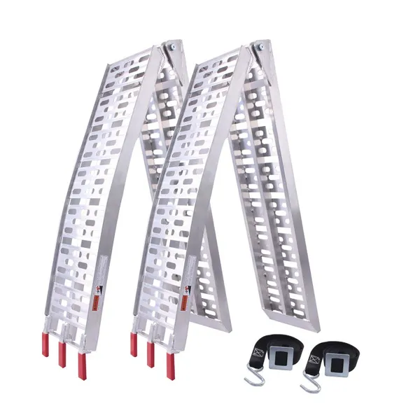 ATV Aluminum Folded Loading Ramp 1,500lbs With Safety Ratchet Strap for Trailers,Trucks, Lawn Mower, Dirt Bike