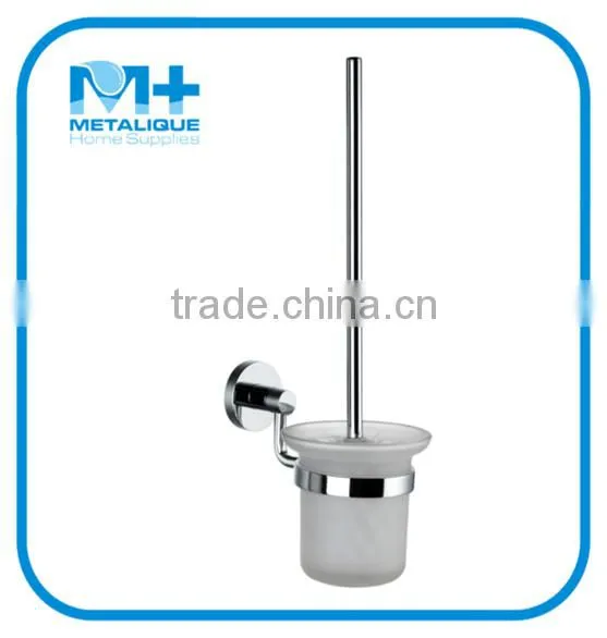 Classic Bath Hardware Set Zinc Alloy Chrome Toilet Brush With Holder Glass Bottle Wall Mounted 50019