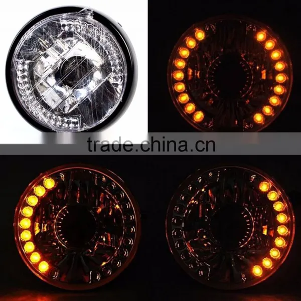 BJ-HL-008 Wholesale Sport Bike Amber Round Black 35W 26 LED Headlight Motorcycle photo-2
