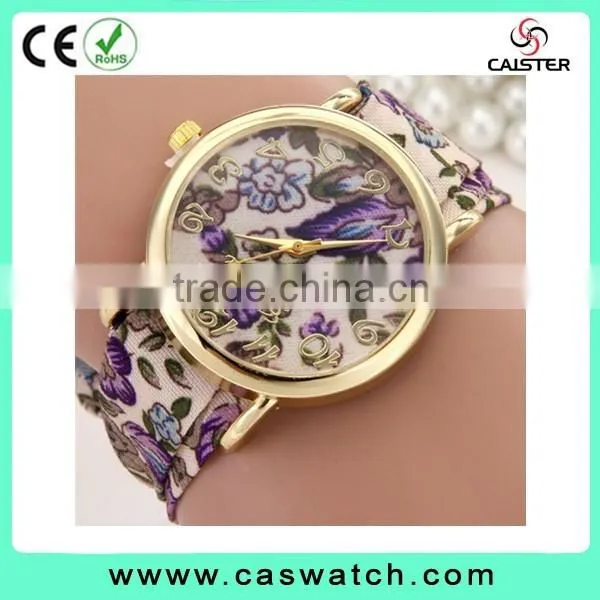 2016 Geneva Style Floral Ribbon Watch, Gold Plated Flowery Face Lady Watch, Vogue Hot Fashion Lady Watch photo-2