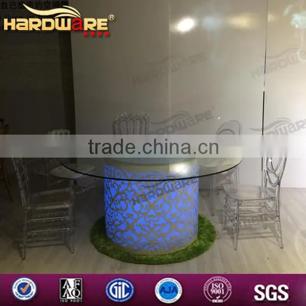 Dubai Event Design Iron Base Glasss Top LED Round Wedding Table photo-5