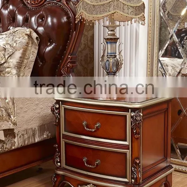 Yumian Luxury Royal European Style Oak Solid Wood Bedroom Furniture Set Bed Bedside Table Wardrobe Dressing Table Commode photo-2