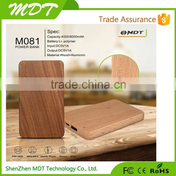 4000mah Slim Wood Power Bank Backup Battery Portable Charger photo-4