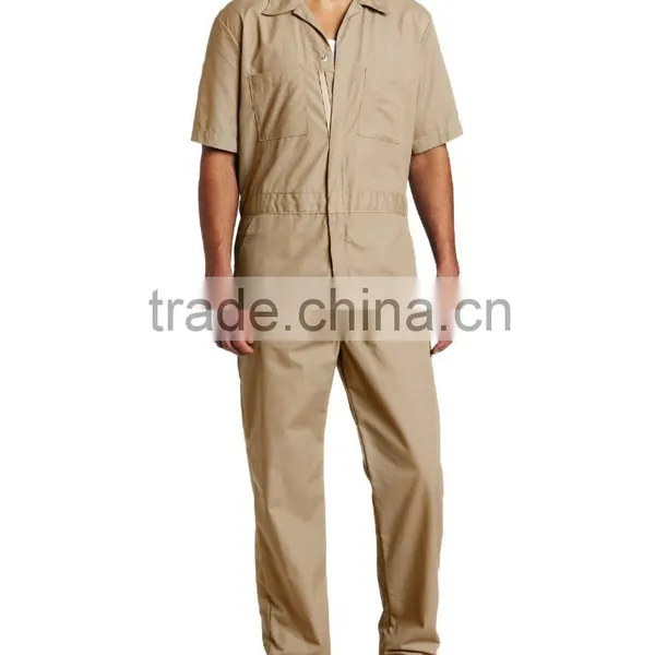 OEM 65% Polyester 35% Cotton Poplin Large Back Pockets Men's Short Sleeve Grey Coverall photo-4