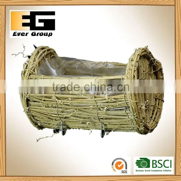 Rattan Flowerpots Handwoven Trays Garden Metal Frame Planter photo-2