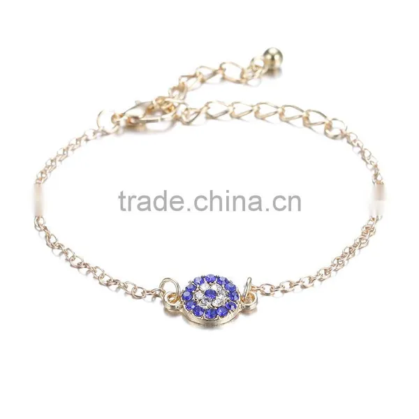 Rhinestone Evil Eye Charm Gold Chain Bracelet photo-2