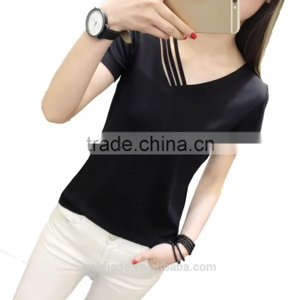 Fashion Design European Style Plain White Women T Shirt Cotton photo-3