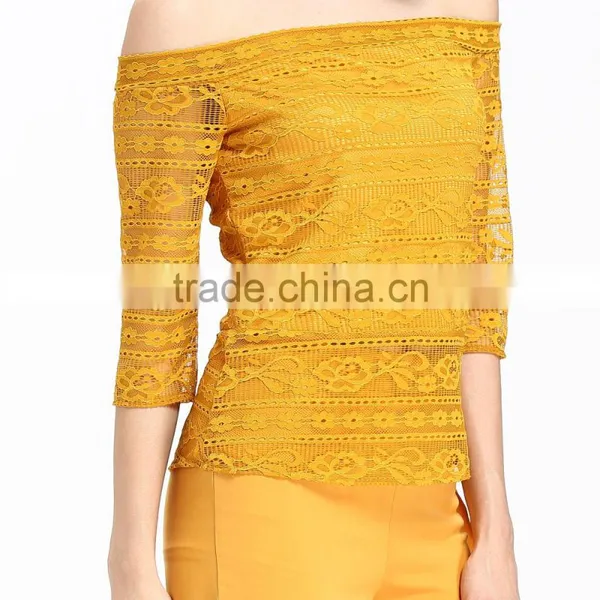 Domin Latest Fashion Lace Fabric off Shoulder Top photo-2