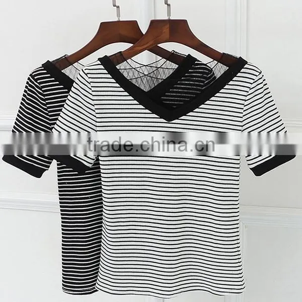 High Fashion Stripe With Grenadine T Shirt for Woman Hot Sale 2017 photo-3