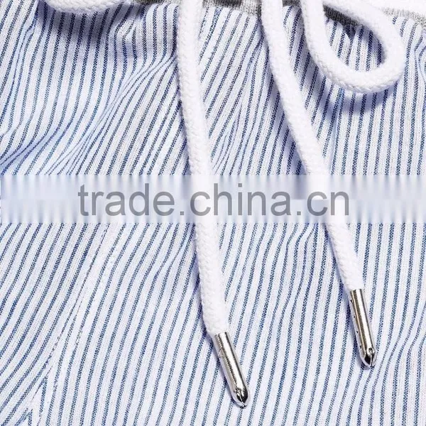 MGOO Hot Sale Women Summer Blue Striped Shorts Sports Running Cotton Drawstring Short Pants photo-4