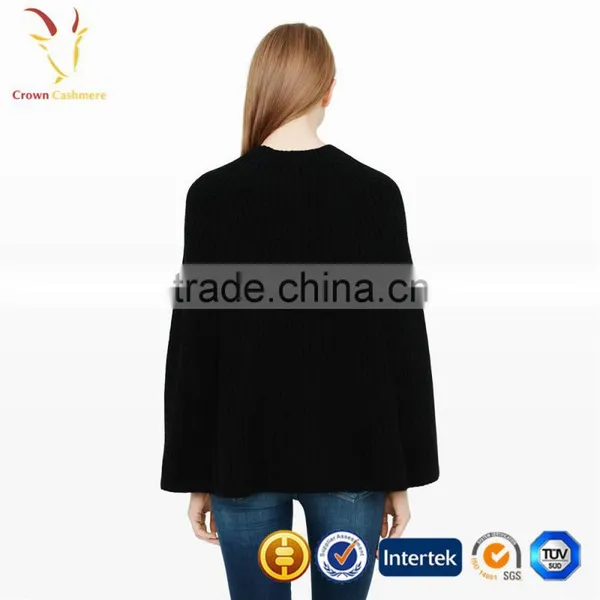 Solid Color Wholesale Wool Hand Knitted Poncho With Zipper photo-4
