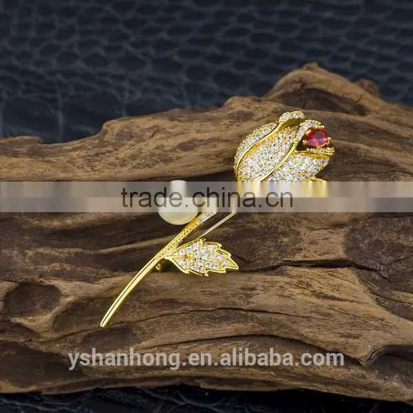 Fashion Micro Natural Pearl Inlay Zircon Gold-plated Corsage photo-4