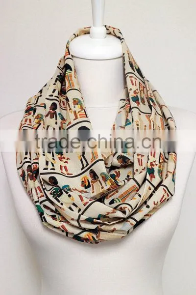 Antique Egyptian Pattern Infinity Scarf, Circle Scarf, Loop Scarf, Scarves, Shawls, Spring - Fall - Winter - Summer Fashion photo-5