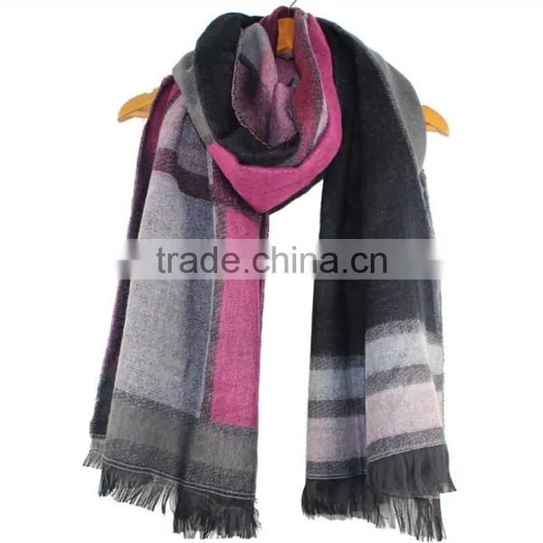 Colorful 100% Acrylic Shawl Stole Winter Geometric Border Korean SCARF RL-206 photo-4