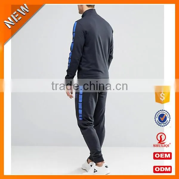 High Quality Owm Design 100% Cotton Navy Tracksuit / Breathable Plain Men Popular Tracksuit Sportswear H-1903 photo-4