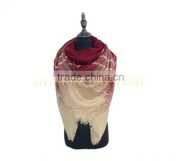 Women's Fashion Large Lattice Long Shawl Big Grid Winter Warm Scarf
