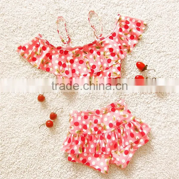 2017 Cute Cherry-print Two Pieces For Kids Girls Swimwear photo-6