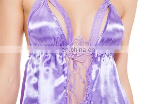 Latest Sexy Panty Set Fastener Luxury Women Silk Nighty Sleepwear photo-6