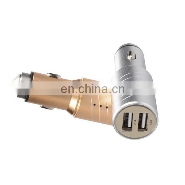 3 in 1 Gold/Silver Aluminum Alloy Anion Air Purifier 5V 3.1A Dual USB Quick Charge Safty Hammer Car Charger photo-3