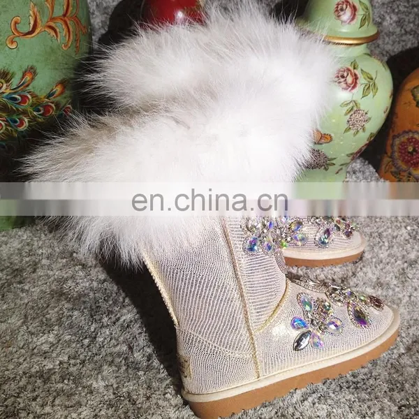 Aidocrystal Handmade Winter Style Rhinestone Decor Warm Snow Boots for Little Girls photo-2