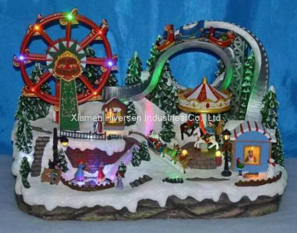 Musical Lighted Fairground With Moving Carousel,ferries Wheel,skating Three Movement, 8 Songs Music
