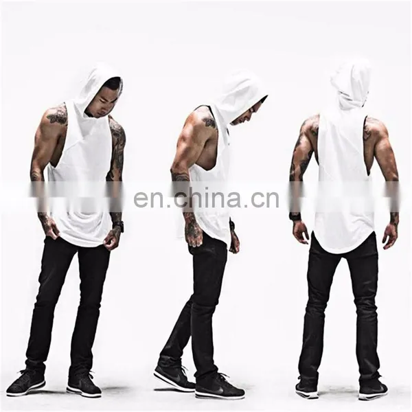 Men's Muscle Drop Armhole Gym Gentleman Bodybuilding Stringer Cotton Hoodie Tank Tops photo-4