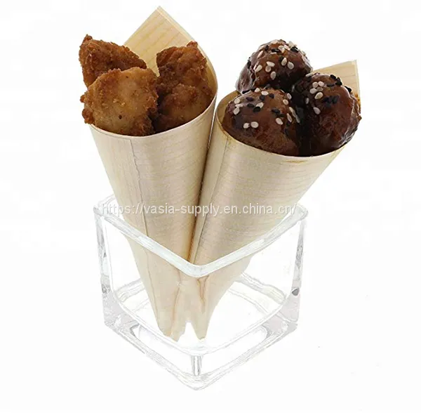 Disposable Wooden Cone Wood Tasting Cone Serving and Tasting Cone Appetizer Finger Food Ice Cream Holder for Food photo-3