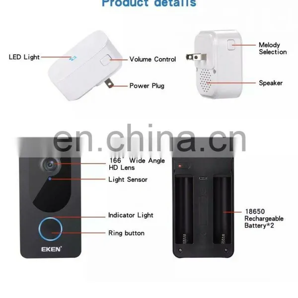 2020 Trending Wholesale Phone Intercom Remote Monitoring EKEN V7 1080p WiFi Video Doorbell Camera for House photo-4