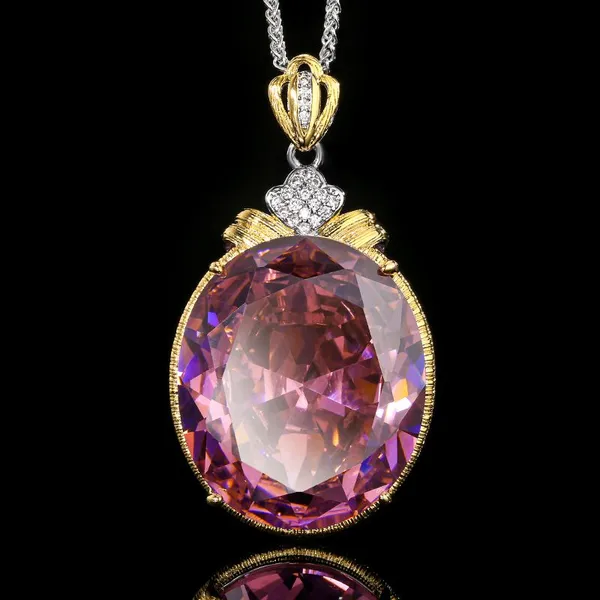 Hundred Cut Oval Pendant Necklace Sparkling 25*30mm Big Egg 5A Grade Stone With 55cm Neck Chain Fashion Jewelry Accessories photo-2